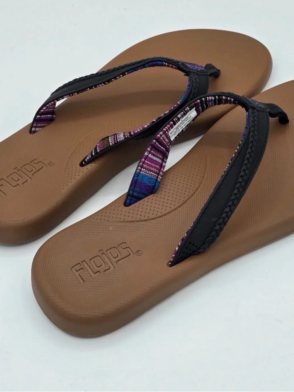 Flojos Flip Flops Women’s Memory Foam Arch Support Sandals Black Brown size 9 M